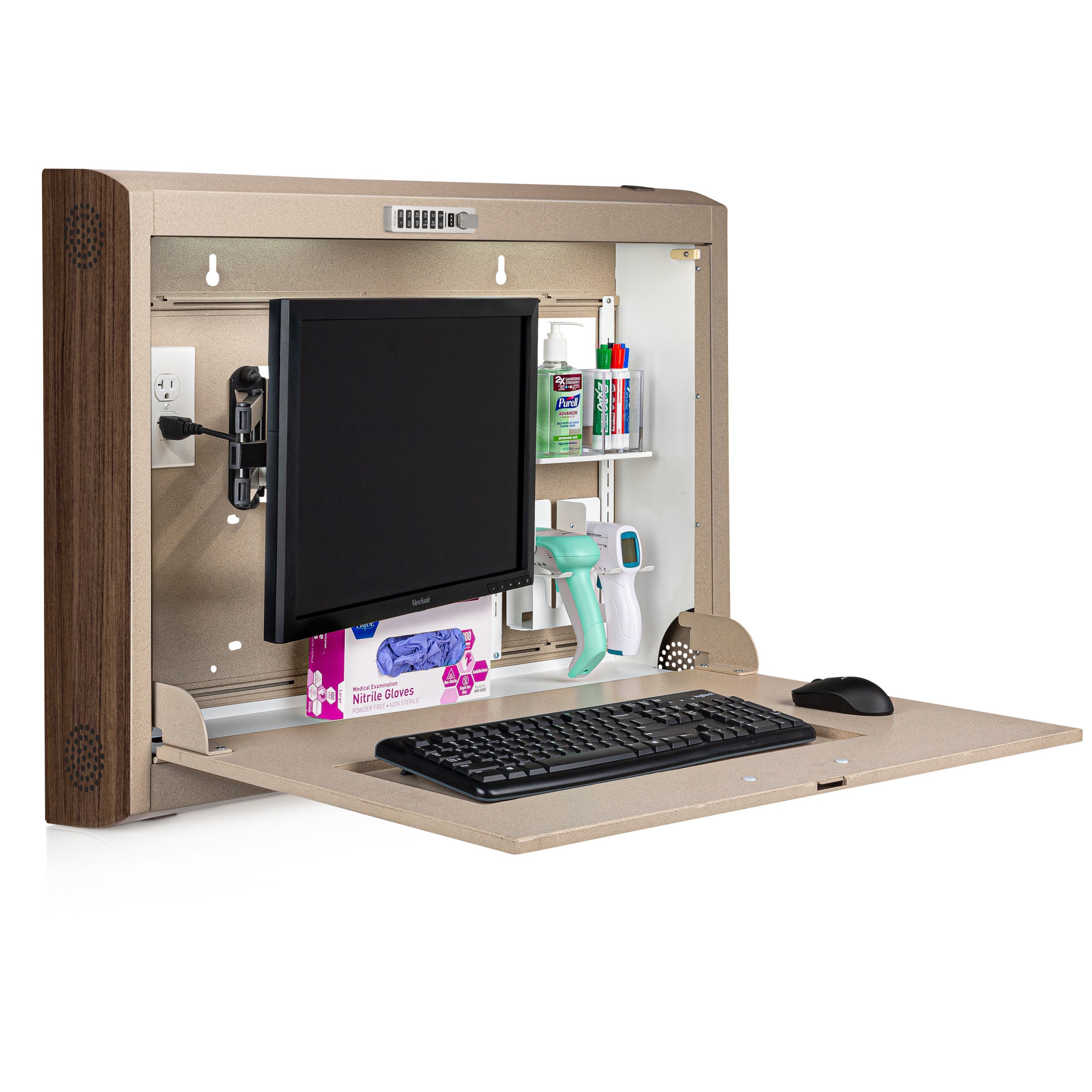 CarePod® Wide 6” Wall-Mounted Workstations with Keyboard Door, Sandstone