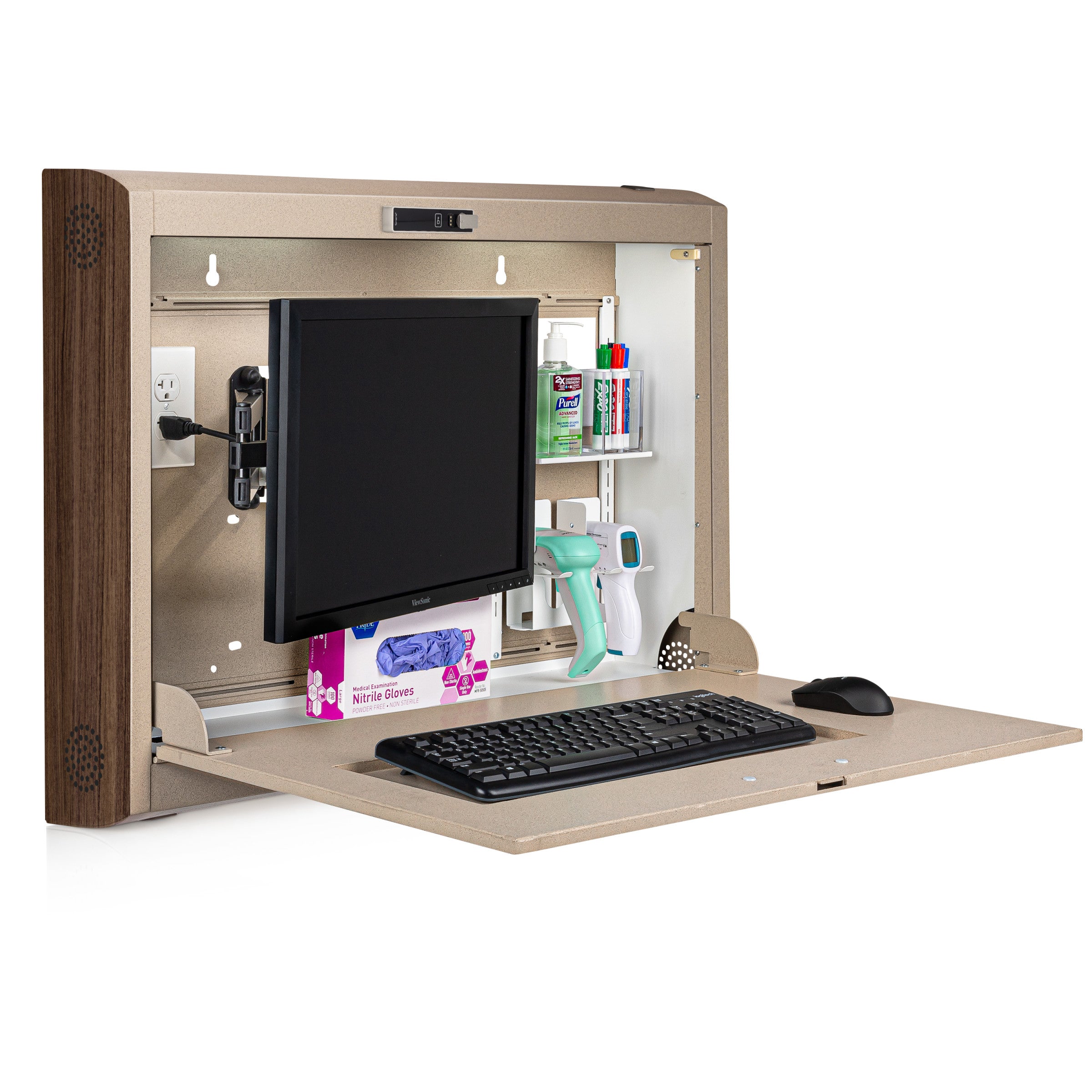 CarePod® Wide 6” Wall-Mounted Workstations with Keyboard Door, Sandstone