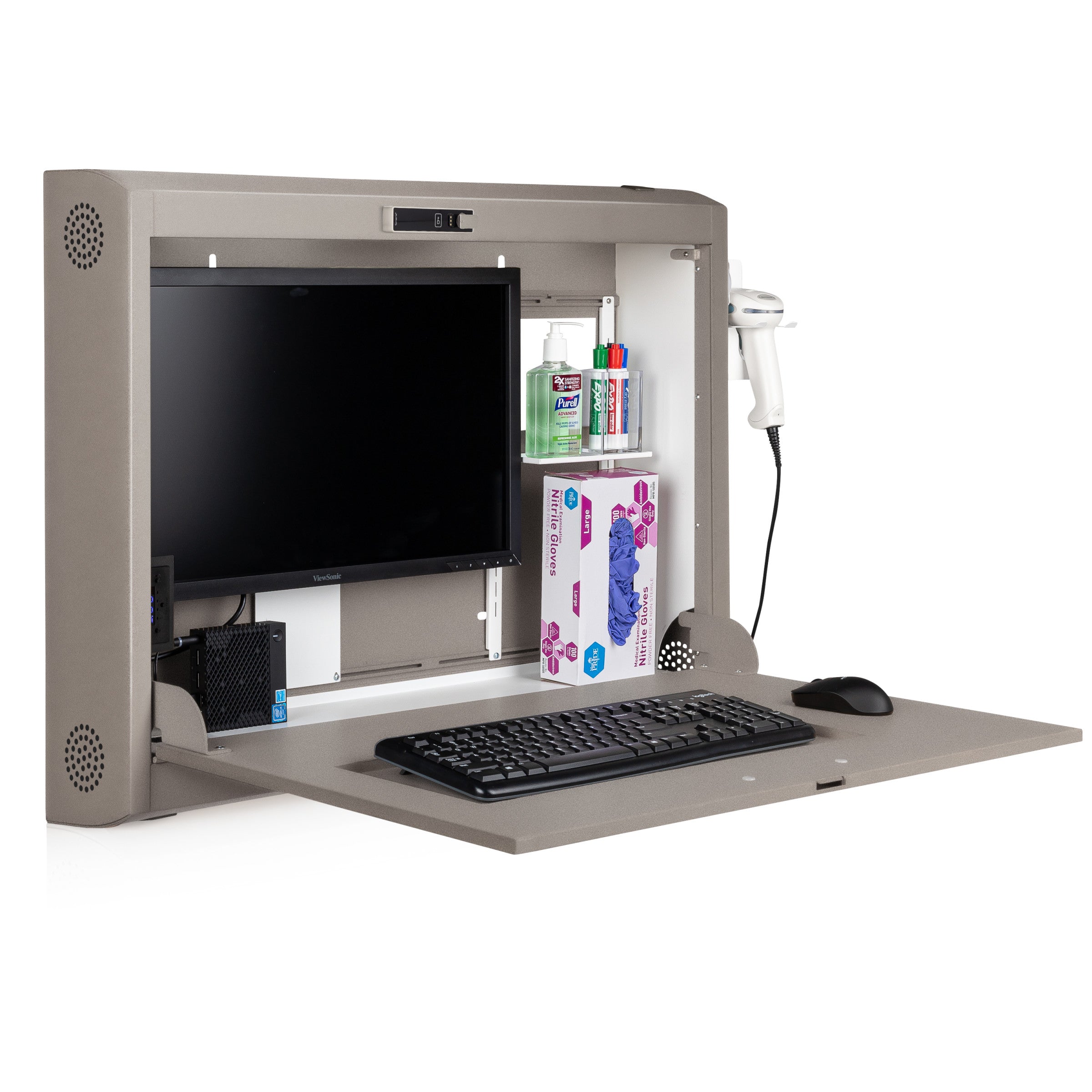 CarePod® Wide 6” Wall-Mounted Workstations with Keyboard Door, River Rock