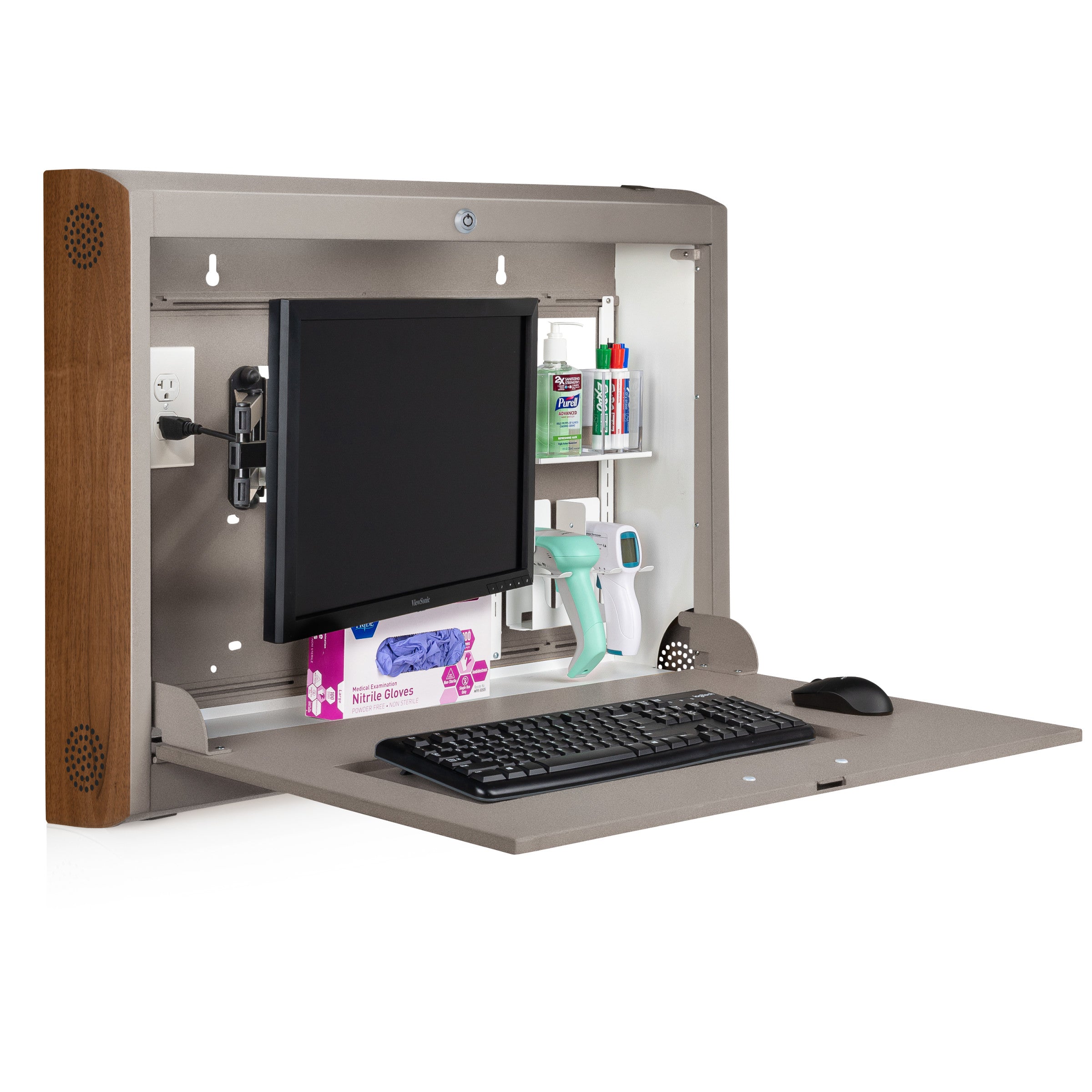 CarePod® Wide 6” Wall-Mounted Workstations with Keyboard Door, River Rock