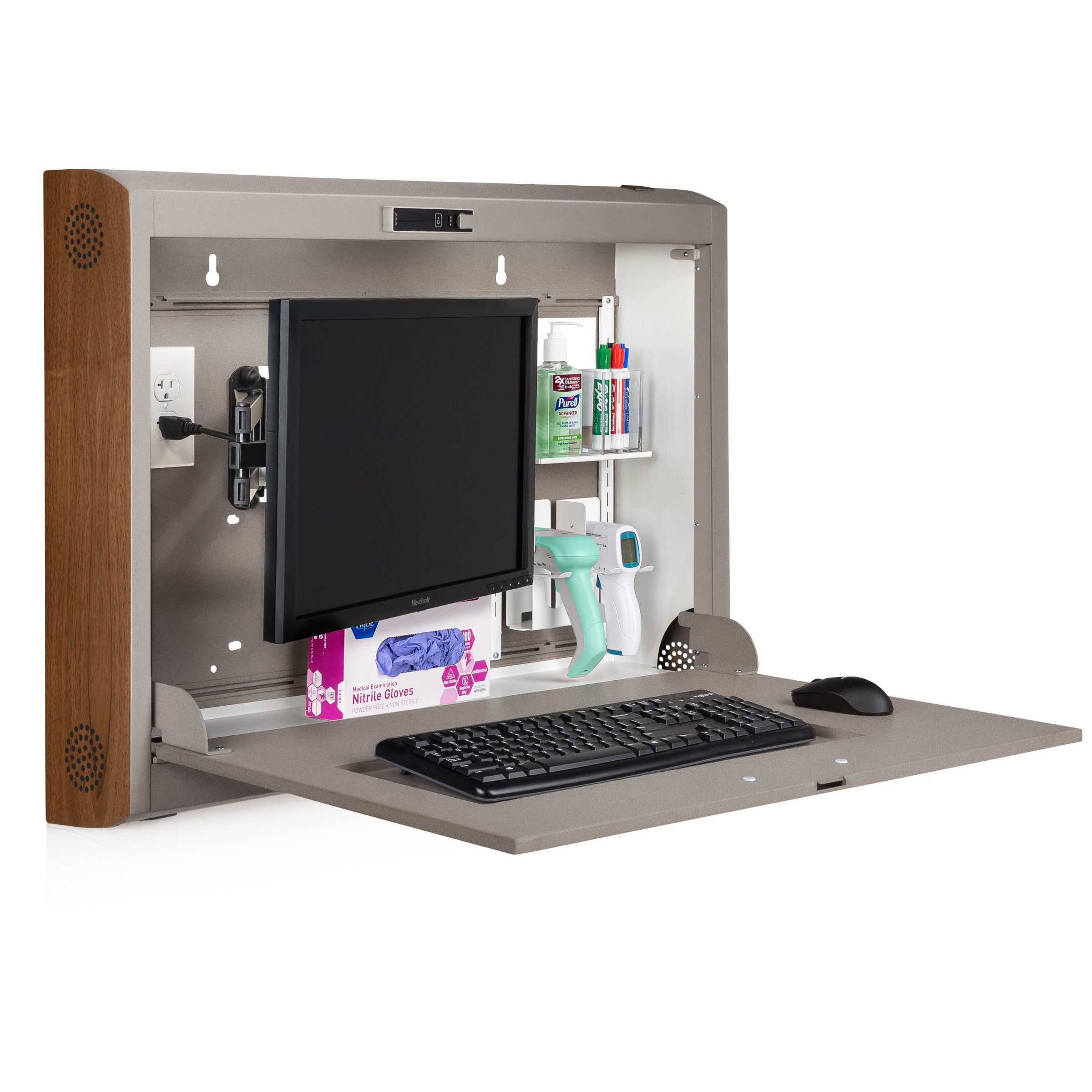 CarePod® Wide 6” Wall-Mounted Workstations with Keyboard Door, River Rock