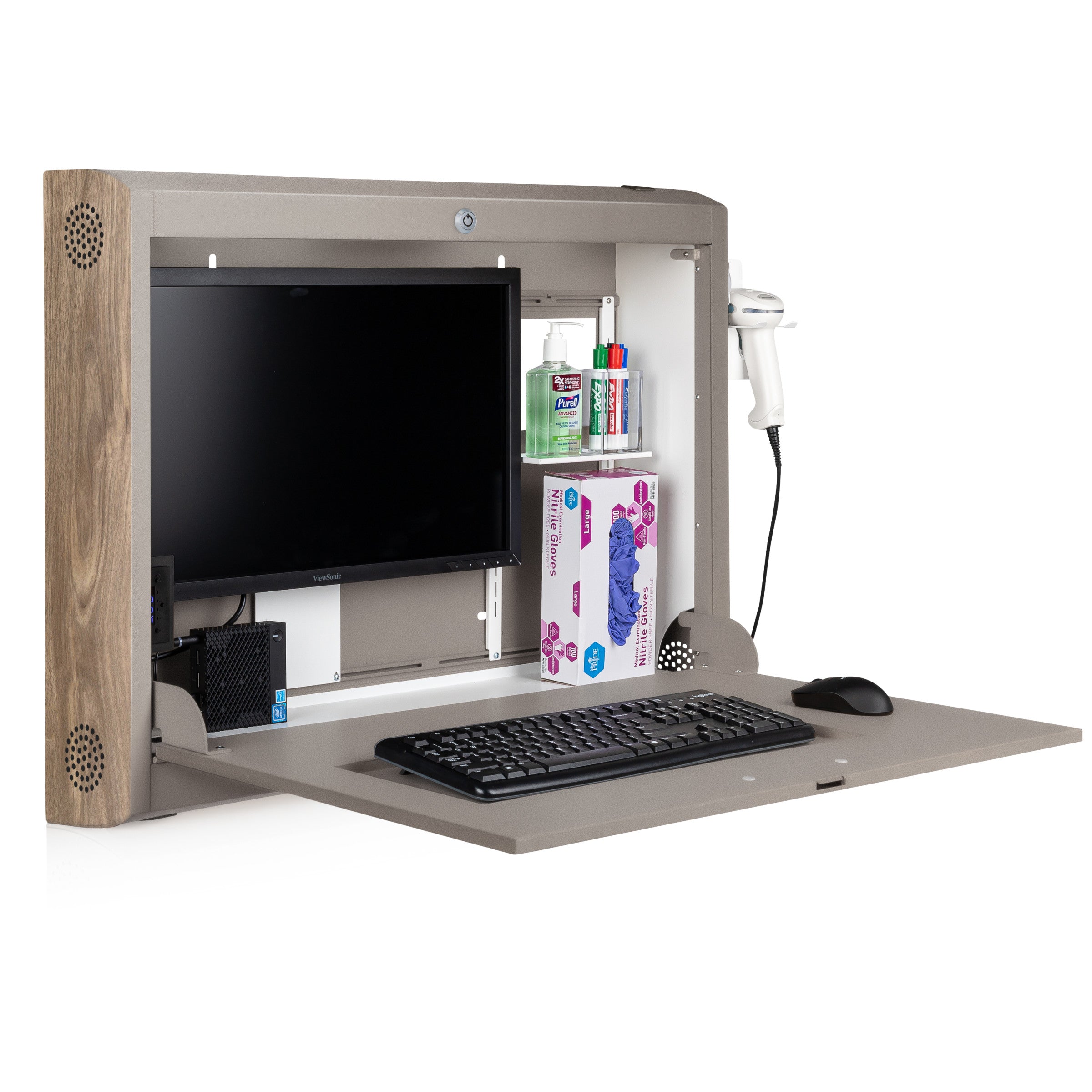 CarePod® Wide 6” Wall-Mounted Workstations with Keyboard Door, River Rock