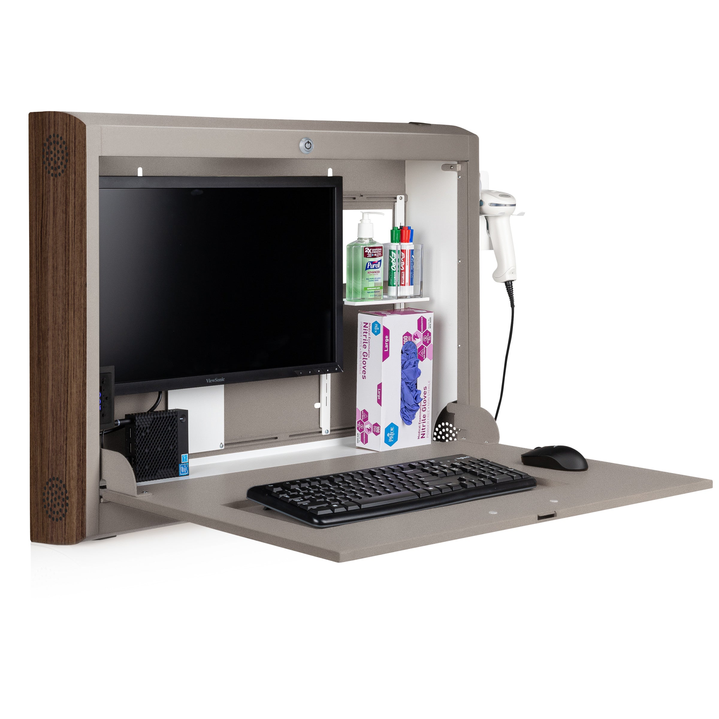 CarePod® Wide 6” Wall-Mounted Workstations with Keyboard Door, River Rock